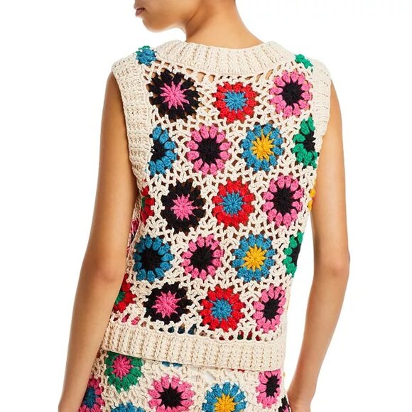 Farm Rio Multi Circles Crochet Vest Size Large - Picture 2 of 5
